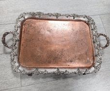 Ornate Vintage Serving Tray, Copper & Silver Tone