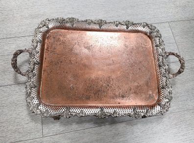 Ornate Vintage Serving Tray, Copper & Silver Tone