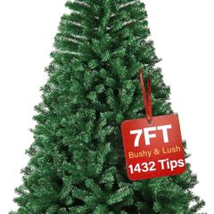 7ft Premium Christmas Tree 1432 Branch Tips Green Xmas Trees Bushy Artificial Christmas Tree Pine Tree with Metal Stand Easy to Assemble Realistic Spruce Branches Christmas Tree for Indoor and Outdoor