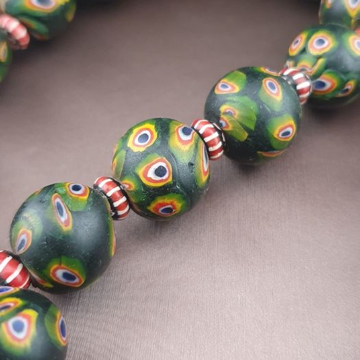 Antique Venetian Style Gabri Eyes & Chevron Glass Beads Necklace Strands
