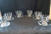 6 Glass Cups with Oval Saucers
