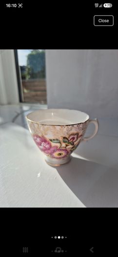 Vintage English Bone China Tea Set 22k Gold Chintz Pink Floral 6pc