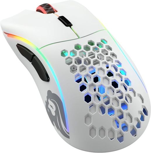 Glorious Gaming Model D Wireless Gaming Mouse - 69g Superlight, Lag Free 2.4Ghz Wireless, RGB, BAMF Sensor, Ergonomic, 6 Buttons - White | Lag free connectivity, advanced BAMF sensor, long battery life, PTFE sliders, beehive format, vivid lighting (Used)