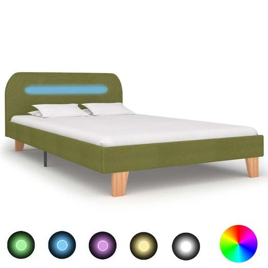 Bed Frame with LED Green Fabric 120x190 cm