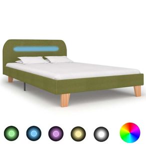 Bed Frame with LED Green Fabric 120x190 cm