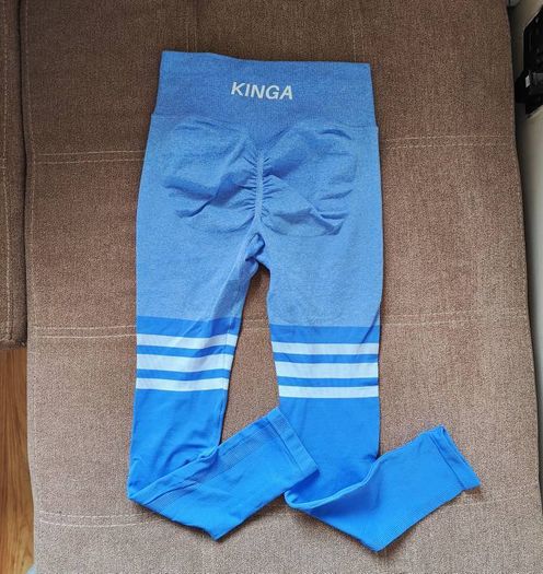 Seamless blue leggings with shaping effect, size S