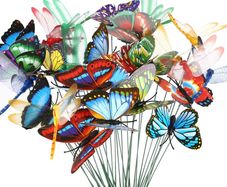 30 Pcs Garden Ornaments Stakes - 20 Pcs Garden Butterflies on Sticks + 10 Pcs Dragonflies Stakes, Fence Decorations for Outdoor Yard Patio Lawn Plant Party, Colorful Garden Butterflies Stakes