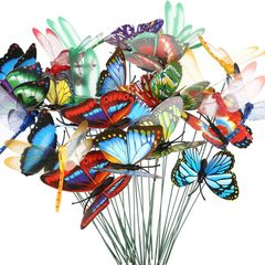 30 Pcs Garden Ornaments Stakes - 20 Pcs Garden Butterflies on Sticks + 10 Pcs Dragonflies Stakes, Fence Decorations for Outdoor Yard Patio Lawn Plant Party, Colorful Garden Butterflies Stakes
