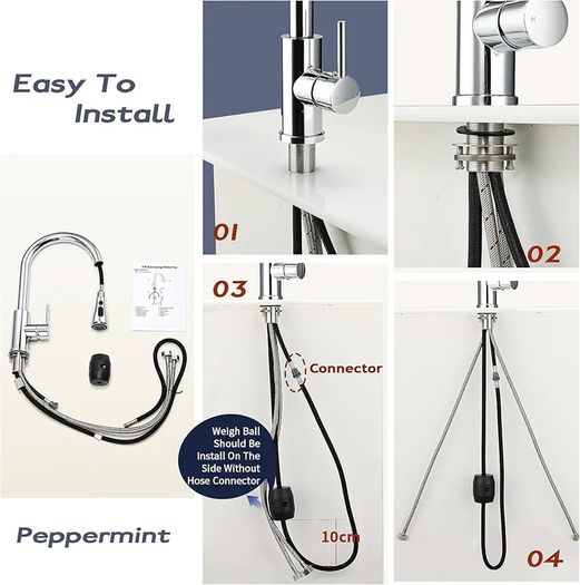 Kitchen Taps Mixer with Pull Out Spray, Pull Down Kitchen Sink Mixer Taps Faucet Monobloc Single Lever Bar Tap 1 Hole with High
