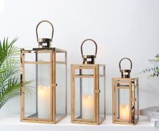 Set Of 3 Stainless Steel Candle Lantern 48cm&38cm&30cm High Metal Candle Holder With Clear Glass Panels Perfect For Home Decor Living Room Parties Events Tabletop Indoors Outdoors (Rose Gold)