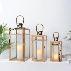 Set Of 3 Stainless Steel Candle Lantern 48cm&38cm&30cm High Metal Candle Holder With Clear Glass Panels Perfect For Home Decor Living Room Parties Events Tabletop Indoors Outdoors (Rose Gold)