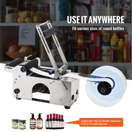 Semi-Automatic Round Labeling Machine, 20-50pcs/min, Electric Bottle Label Applicator for Round Bottles, Round Bottle Labeler