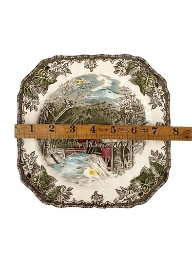 Set of 3 Vintage The Friendly Village The Covered Bridge by Johnson Bros Square Bone China Plates