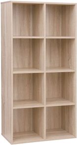 _Wooden Bookcase, 4 Tier Shelf, 8 Compartments, Wardrobe, Closet, Home, Office, Light Oak Colour
