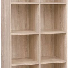 _Wooden Bookcase, 4 Tier Shelf, 8 Compartments, Wardrobe, Closet, Home, Office, Light Oak Colour
