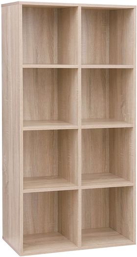 _Wooden Bookcase, 4 Tier Shelf, 8 Compartments, Wardrobe, Closet, Home, Office, Light Oak Colour