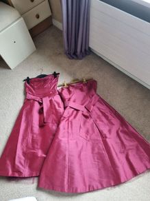 Cerise pink strapless bridesmaid dresses