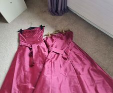 Cerise pink strapless bridesmaid dresses