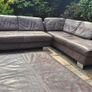 Premium Dark Brown Leather Corner Sofa & Matching Storage Ottoman Image 9