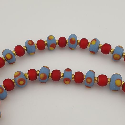 Antique Venetian Style Tiny Eyes Glass & Venetian WhiteHeart Glass Beads Necklace