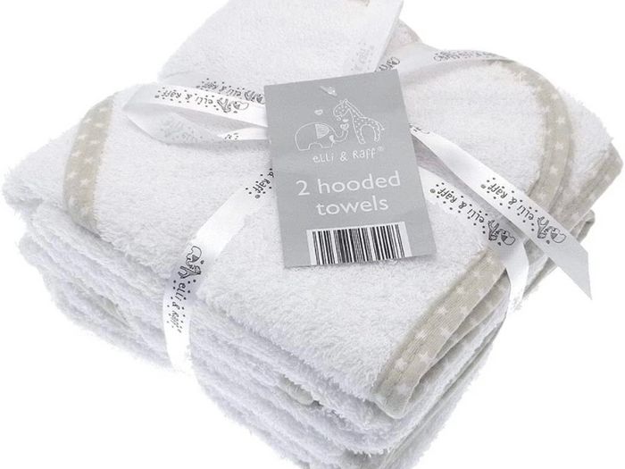 2 Soft White Elli and Raff Baby Hooded Bath Time Towel 100% cotton Baby Gift MULTIPLE COLOURS AVAILABLE (FREE POSTAGE)