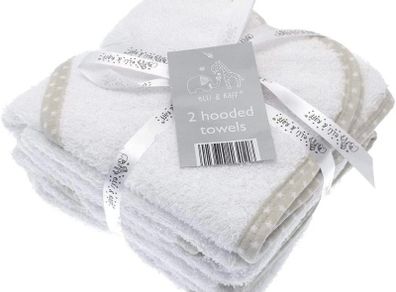 2 Soft White Elli and Raff Baby Hooded Bath Time Towel 100% cotton Baby Gift MULTIPLE COLOURS AVAILABLE (FREE POSTAGE)