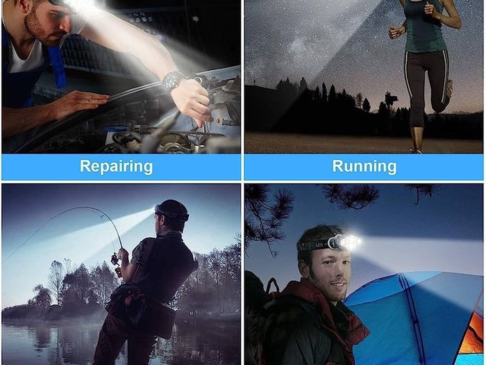 Head Torch, 8 LED Super Bright USB Rechargeable Headlamp Waterproof 8 Modes Headlight with Red Lights Comfortable Adjustble Headtorch for Camping Fishing, Car Repair, Running, Outdoor