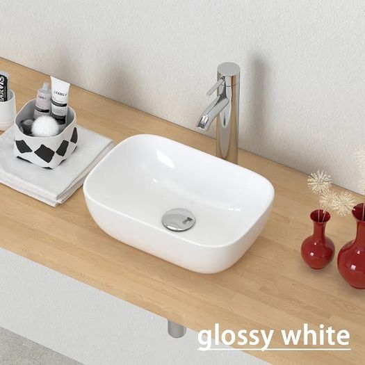 Modern Bathroom Small Vessel Sink Above Counter Compact Porcelain Ceramic Wash Basin Small Vanity Sink Lavatory Wash Hand Basin,362 x 248 x 112mm