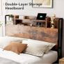 Double Bed Frame with Charging Station(2AC, 2USB) and LED, 135x190 Open Storage Shelves, Wooden Headboard, Metal Small Double Bed Frame with Underbed Storage, Strong Metal Slat Support Image 5