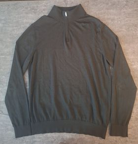 Reiss Men's XL 1/4 Zip Sweater Jumper Charcoal Grey 100% Extra Fine Merino Wool