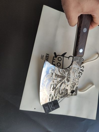 Forged Axe Knife with Octopus Engraving  By Di'Casteel