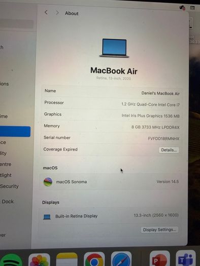 MacBook Air 2020 i7  8GB  256GB Excellent Condition
