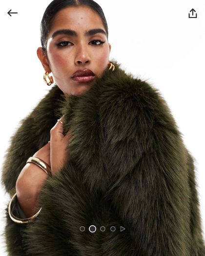 STRADIVARIUS Exaggerated Collar Detail Faux Fur Jacket Khaki Size S!