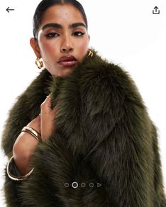 STRADIVARIUS Exaggerated Collar Detail Faux Fur Jacket Khaki Size S!
