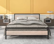 King Size Bed Frame with Wood Headboard,Heavy Duty Metal Platform Bed King Size with Storage No Box Spring Needed,Mattress Base/Strong Steel Slats Support/Easy Assembly
