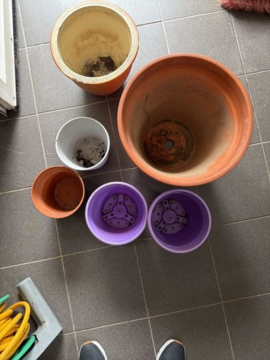 6 plant pots 3 ceramic and 3 plastic