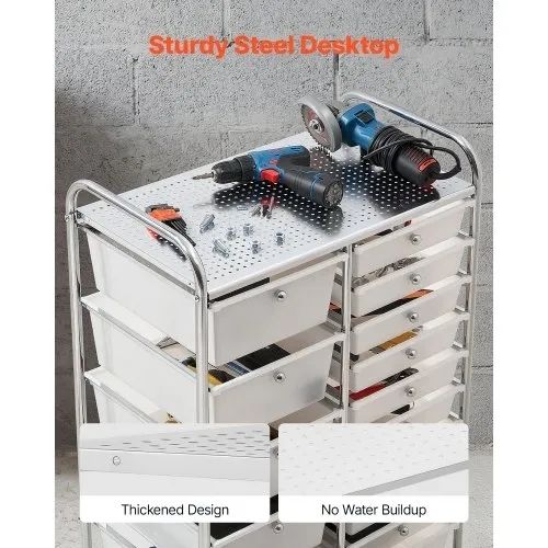Rolling Cart with Drawers, Double Row 15 Drawer Storage Organizer, Mobile Utility Cart with Chrome Steel Frame, Universal Casters & 2 Brakes, for Office, Classroom, Craft Room, Studio, Garage