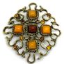 Rare Vintage Gold Tone Amber Brooch Image 5
