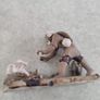 Vintage Mudmen Chinese Man Bird Clam Miniature Clay Figurine Asian 2" high Image 8