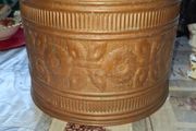 Beautiful Antique Copper Cachepot or Planter, commonly used to hold flower pots. It features embossed repousse decoration showing floral motifs and foliage. Postage Available or collection,