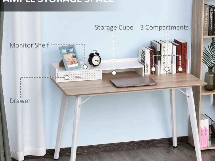 New Computer Desk with Monitor Stand, Drawer and Storage Compartments. Compact Desk for Home Office