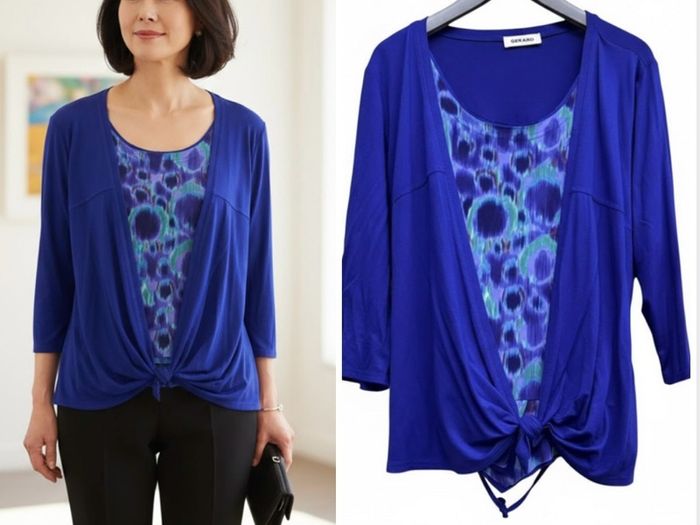 Gerard peacock chic top longline with blue overlay cardi