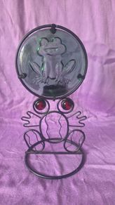 Frog design metal and glass tea light candle holder