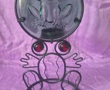 Frog design metal and glass tea light candle holder