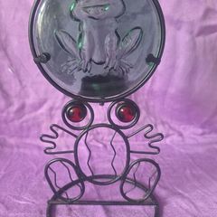 Frog design metal and glass tea light candle holder