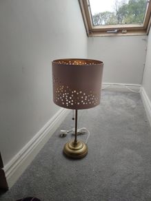 Brass effect table lamp with pink shade (removable)