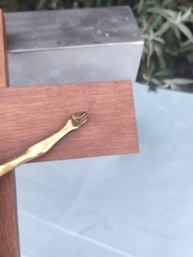 16" Mid Century Brass Christ on Mahogany cross