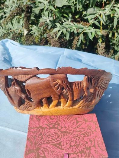 African Animal hand carved wooden bowl