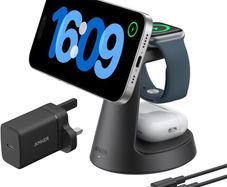 Anker MagGo Magnetic Wireless Charger (Dock Stand), 3-in-1 Qi2 Certified 15W MagSafe Compatible Wireless Charger, For iPhone 16/15/14/13/12 Series, Apple Watch, AirPods Pro, and More (Adapter Included