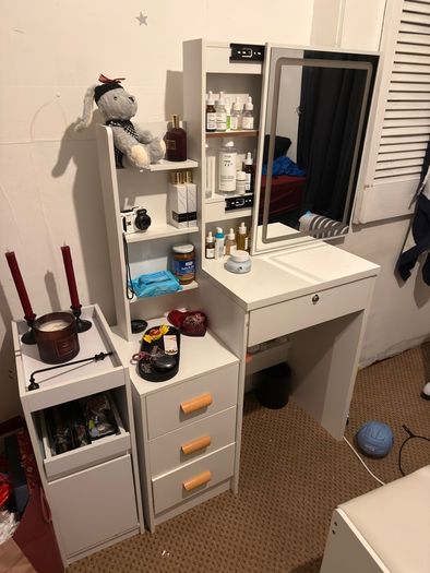 Vanity Desk with Mirror and  Bedside Table